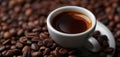 The strong coffee cup surrounded by aromatic roasted coffee beans AI generated image Royalty Free Stock Photo