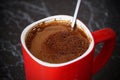 Strong coffee, home made, red cup. Royalty Free Stock Photo