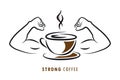 Strong coffee with muscular arms