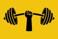 Strong concept. Black silhouette barbell in hands icon
