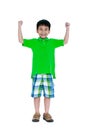 Strong and confident child. Happy asian child smiling and raisin