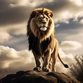 Strong and Confident Lion on a Hill