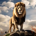 Strong and Confident Lion on a Hill