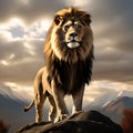 Strong and Confident Lion on a Hill