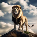 Strong and Confident Lion on a Hill