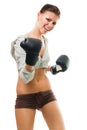 Strong confident woman boxing