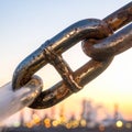 Strong Connection - Rusty Chain Link and Urban Background Royalty Free Stock Photo