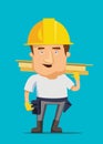 Strong construction worker building and golding iron bar on a real estate illustration