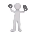 Strong 3D rendered figure holds dumbbells