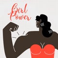 Strong Dark Skin Woman Flat Vector Web Banner