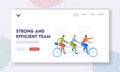 Strong and Efficient Team Landing Page Template. Businesspeople Riding Three-person Steering Tandem Bike