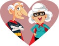 Superhero Grandparents Smiling from a Heart Shape Vector Cartoon Illustration