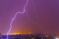 Strong electrical storm with a multitude of lightning strikes house Royalty Free Stock Photo