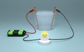 Electrolysis of water with battery and bulb.