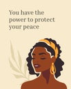 Strong elegant African beauty woman boho inspirational quote wall art poster vector flat