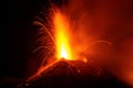 Great eruption on Etna volcano with incandescent lava explosion and lava flow