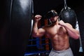 Strong fighter in virtual reality glasses Royalty Free Stock Photo