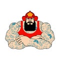 Strong Firefighter with beard and tattoos. Vector illustration