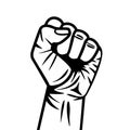Strong fist raised up. Hand drawn graphic vector illustration of human arm with clenched fingers. Concept of protest