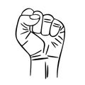 Strong fist raised up. Hand drawn vector illustration of human arm with clenched fingers. Concept of protest, equality