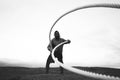 Strong fit athlete doing intens workout exercises using two battle ropes on outdoor Royalty Free Stock Photo