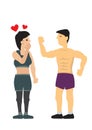 Strong fit man admired by a sexy woman. Concept of flirting and searching for love