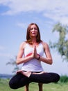 Morning yoga in the city green park. A beautiful couple holds a yoga class Royalty Free Stock Photo