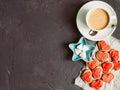 Strong and fragrant coffee with fresh biscuits in the glaze for those who love. Royalty Free Stock Photo