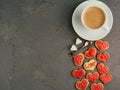 Strong and fragrant coffee with fresh biscuits in the glaze for those who love. Royalty Free Stock Photo