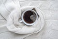 Strong, fragrant coffee in a white cup