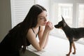 Strong friendship between loving girl and dog