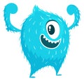 Strong funny monster. Blue fluffy fur character