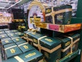 Strong German Jacobs coffee on shelf for sale at Auchan Shopping Centre on December 25, 2019 in Russia, Kazan, Hussein Yamasheva