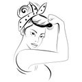 Strong girl in eyeglasses. Classical american symbol of female power, woman rights, protest, feminism. Black and white Royalty Free Stock Photo