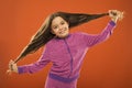 Strong hair concept. Kid girl long healthy shiny hair. Main thing is keeping it clean. Use gentle shampoo and warm water Royalty Free Stock Photo