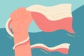 Strong hand with wavy flag vector illustration. Fist rising in protest concept