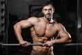 Strong and handsome athletic young man muscles abs and biceps