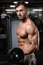 Strong and handsome athletic young man muscles abs and biceps