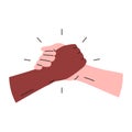 Strong hanshake icon. Vector illustration of two muscular hands making a sport style handshake. Black and white interracial hands Royalty Free Stock Photo