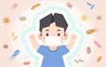 A strong healthy asian boy being protected from Viruses, Bacteria, Dust, Smoke, Germs With a mask illustration vector. Health Care