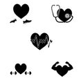 Strong healthy fitness heart simple icons set