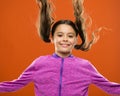 Strong and healthy hair concept. How to treat curly hair. Easy tips making hairstyle for kids. Comfortable hairstyle for Royalty Free Stock Photo