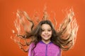 Strong and healthy hair concept. How to treat curly hair. Nice and tidy hairstyle. Easy tips making hairstyle for kids