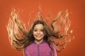 Strong and healthy hair concept. How to treat curly hair. Nice and tidy hairstyle. Easy tips making hairstyle for kids