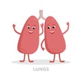 Strong healthy lungs cartoon character isolated on white background. Happy lungs icon vector flat design. Healthy organ