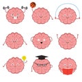 Strong, healthy, sports and smart brain vector cartoon characters set Royalty Free Stock Photo