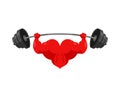 Strong heart and barbell. Powerful love athlete. Cardio training Royalty Free Stock Photo