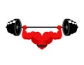 Strong heart and barbell. Powerful love athlete. Cardio training Royalty Free Stock Photo