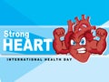 Strong heart illustration. international health day. Heart Flexing Muscles Cartoon Character