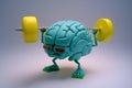 Strong human brain with a barbell in his hands. Exercises for the mind and intellect. Generative ai